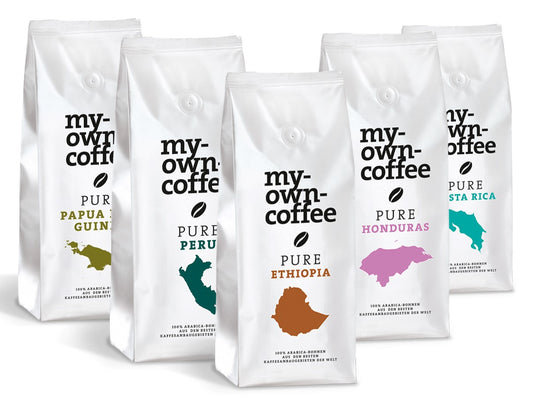 Kaffeeweltreise - mit 5 x 250g die Regionen der besten Anbaugebiete kennenlernen